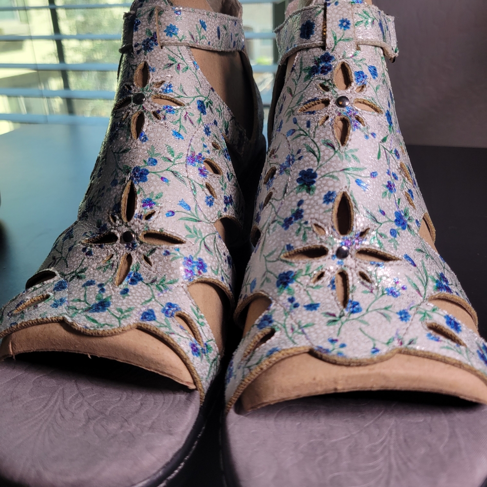 JBU Floral Cutout Sandals - Blue and Green